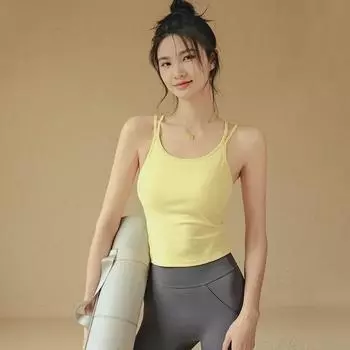 Женский спортивный бюстгальтер с высокой эластичностью и накладками на грудь - узкая спина, короткий топ для занятий йогой и фитнесом летом L