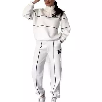 Женский спортивный и досуговый комплект из двух частей: толстовка с длинными рукавами, застежкой-молнией, воротником-стойкой, надписью, окрашенной методом горячего окрашивания, и брюками L чёрный