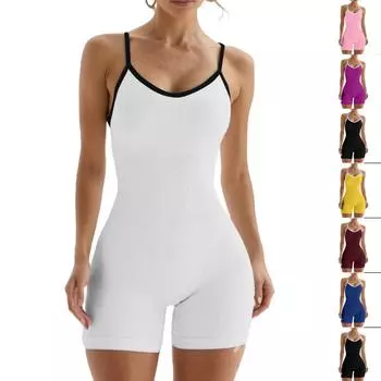 Женский спортивный комбинезон на подтяжках для занятий спортом на открытом воздухе без рукавов, быстросохнущий, обтягивающий, фитнес-комбинезон, костюм для йоги L чёрный