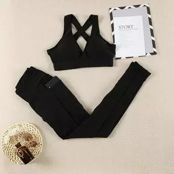 Женский спортивный комплект из 2 предметов, леггинсы с карманами, бюстгальтеры, костюмы для спортивного зала, антицеллюлитные штаны для фитнеса, йоги