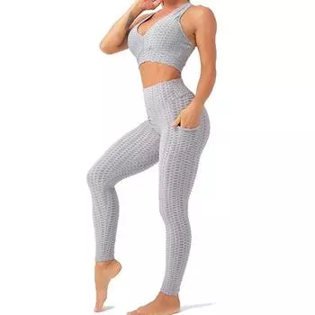 Женский спортивный костюм для йоги, модный быстросохнущий спортивный бюстгальтер, противоударные штаны для йоги, костюм для фитнеса S жёлтый