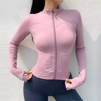 Женский спортивный костюм для занятий йогой, спортивная одежда с длинными рукавами, топ на молнии, куртка для большого пальца, спортивная одежда с акулой для бега, велоспорта S фиолетовый