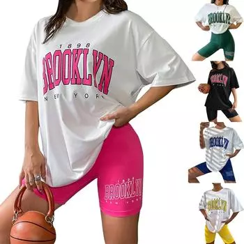 Женский спортивный костюм из двух предметов, топ с короткими рукавами и шорты, повседневный летний спортивный костюм L чёрный