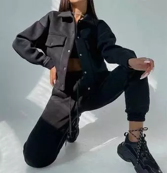 Женский спортивный костюм, комплект из двух предметов, куртка на одной пуговице, пальто, карманы, брюки, костюм, брюки на шнурке, спортивная одежда XXXL белый