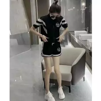 Женский спортивный костюм, летний укороченный топ с короткими рукавами + повседневные шорты, комплект из 2 предметов для улицы, одежда для женщин M