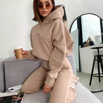 Женский спортивный костюм, повседневный, с капюшоном и принтом букв, костюмы, весна-осень, толстовки с капюшоном и длинные брюки, комплекты из двух предметов XS белый