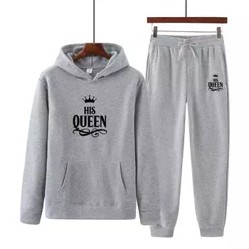 Женский спортивный костюм с длинными рукавами HIS QUEEN с принтом, толстовки, спортивные штаны, спортивная одежда для бега, комплект из 2 предметов S