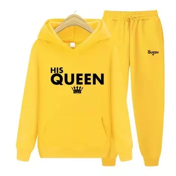 Женский спортивный костюм с длинными рукавами, комплект из 2 предметов, толстовки унисекс, флисовая толстовка + брюки, костюм с капюшоном, женские комплекты для бега, толстовка с королевским принтом, спортивный костюм S