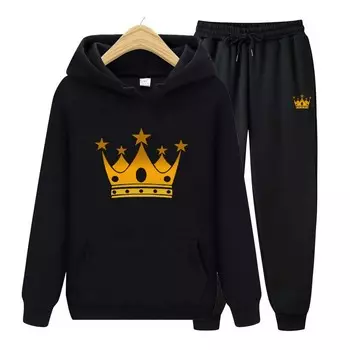 Женский спортивный костюм с капюшоном и длинными рукавами, спортивная рубашка с принтом короны S