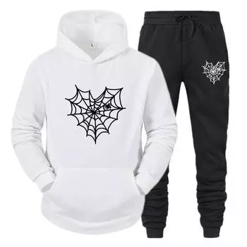 Женский спортивный костюм Spider Web с капюшоном и брюками, спортивные костюмы, пуловеры, свитера с капюшоном, спортивные штаны, повседневная уличная одежда S белый
