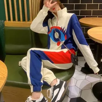 Женский спортивный костюм, свитер с длинными рукавами, повседневные толстовки, комплект из двух предметов M