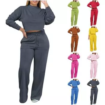 Женский спортивный повседневный комплект из двух предметов, плотный однотонный, с длинными рукавами, свитшот XXL розовый