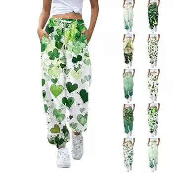 Женский спортивный ремень с карманом Fashion St. Брюки с эластичной талией ко Дню Святого Патрика, повседневные спортивные штаны S зелёный