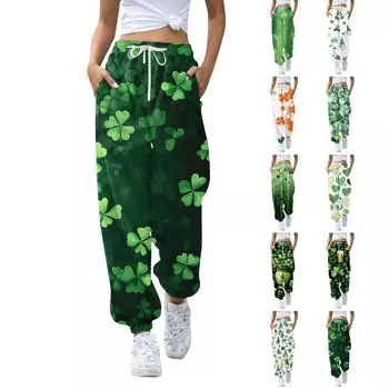 Женский спортивный ремень с карманом Fashion St. Брюки с эластичной талией ко Дню Святого Патрика, повседневные спортивные штаны XXL тёмно-синий