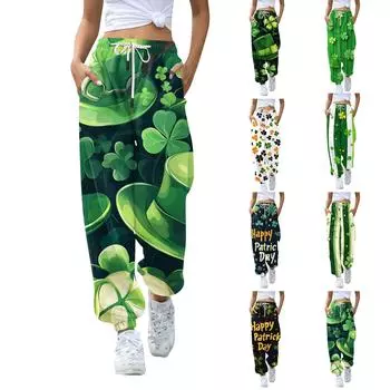 Женский спортивный ремень с карманом Fashion St. Брюки с эластичной талией ко Дню Святого Патрика, повседневные спортивные штаны M