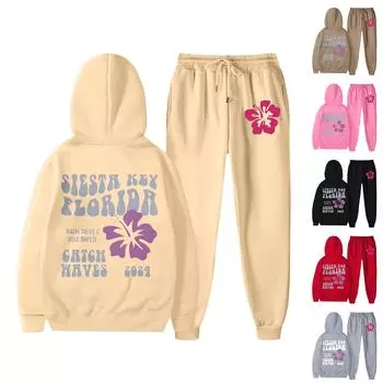 Женский спортивный спортивный костюм с капюшоном, комплект из двух предметов для бега, пуловер с длинными рукавами, толстовка + спортивные штаны, унисекс L бежевый