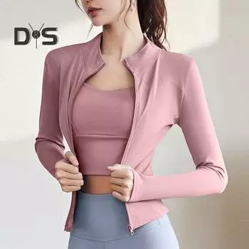 Женский спортивный топ с воротником-стойкой, застежкой-молнией, кардиган, впитывающий пот, мягкий, дышащий, тонкий, эластичный, облегающий, с длинным рукавом, быстросохнущий, для бега, спортзала S хаки