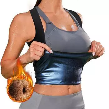 Женский спортивный жилет для пота, костюм для сауны, компрессионная рубашка для фитнеса, майка для тренировок, термоформирователь тела, корректирующее белье для похудения S серебряный/чёрный