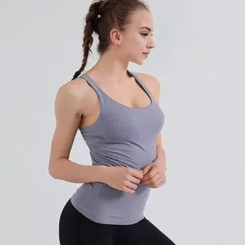 Женский спортивный жилет с подкладкой, высокая эластичность, однотонный, без рукавов, облегающий, с U-образным вырезом, мягкий, дышащий, быстросохнущий M синий