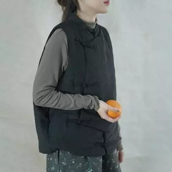 Женский стеганый жилет с бусинами в стиле ретро, однотонный свободный стеганый жилет из полиэстера, зимняя одежда без рукавов на пуговицах One Size фиолетовый