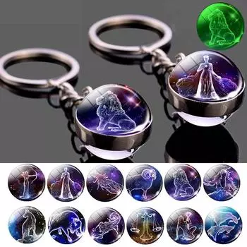 Женский стеклянный шар со знаком зодиака Весы, светящийся брелок для ключей с подвеской в виде 12 созвездий Taurus
