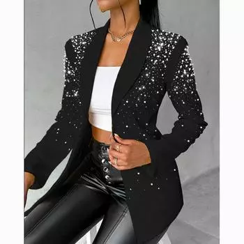 Женский стильный и элегантный пиджак с блестками Bubble Beads Slim Fit XXL чёрный