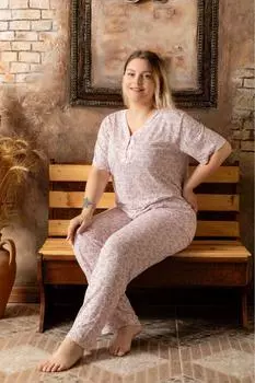 Женский стильный пижамный комплект больших размеров из бамбука и хлопка с v-образным вырезом и короткими рукавами, пижамный комплект большого размера