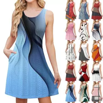 Женский стильный повседневный свободный винтажный сарафан без рукавов с принтом в стиле пэчворк и карманами, летний пляжный сарафан L чёрный