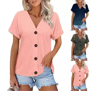 Женский стильный повседневный топ на пуговицах M чёрный