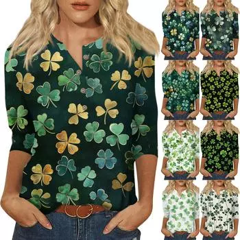 Женский стильный повседневный жакет с рукавом 3/4. Топ с принтом ко Дню Святого Патрика L армия зеленый