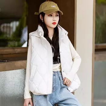 Женский стильный пухово-хлопковый жилет с капюшоном, осенне-зимний, короткого стиля, стеганый хлопковый жилет, жилет, верхняя куртка M