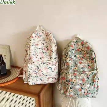 Женский стильный рюкзак для ноутбука, большой вместительный повседневный многофункциональный рюкзак с цветочным принтом, вельветовая школьная сумка для студентов, дорожный рюкзак зелёный