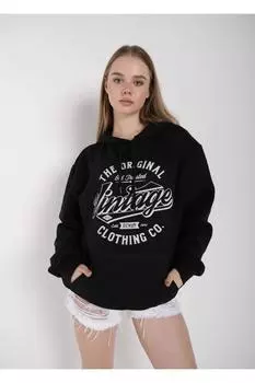 Женский стильный свитшот больших размеров, большой размер, специальная толстовка с капюшоном и винтажным принтом, толстовка оверсайз с 3 нитками