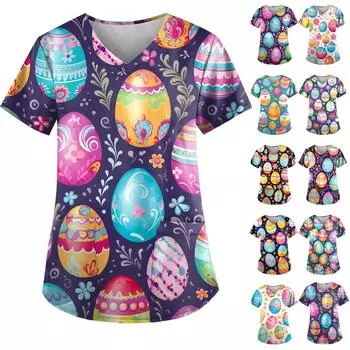 Женский стильный топ с принтом пасхальных яиц XXL