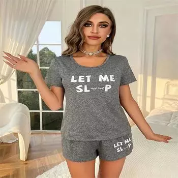 Женский стиль пижамный комплект серый топ с буквами шорты из двух предметов повседневная домашняя одежда L серый