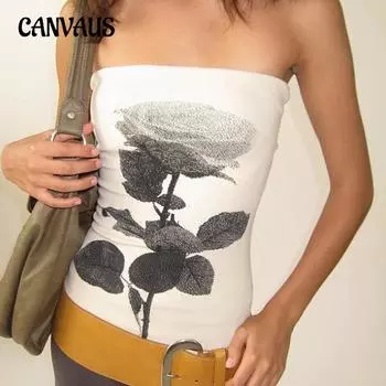 Женский струйный принт розы с открытой спиной, без бретелек, с открытой спиной, с открытой спиной, с модным топом S белый