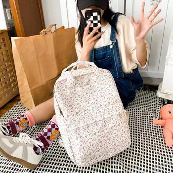 Женский студенческий рюкзак большой емкости, холст, простой рюкзак с цветочным принтом, сумка для девочек-подростков с регулируемым ремешком