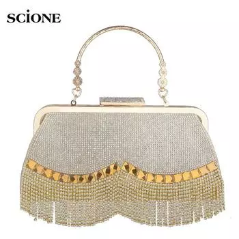 Женский свадебный клатч, роскошная сумка с кисточками, банкетная Золотая вечерняя сумка, вечерние сумочка на цепочке, сумка через плечо золотой