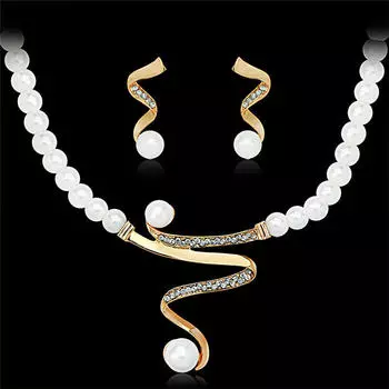 Женский свадебный комплект ювелирных изделий из жемчуга с ожерельем и серьгами