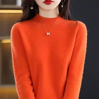 Женский свитер 100% мериносовая шерсть зимний вязаный пуловер осенний джемпер женский трикотажный топ с длинным рукавом S розовый