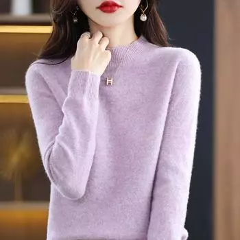 Женский свитер 100% мериносовая шерсть зимний вязаный пуловер осенний джемпер женский трикотажный топ с длинным рукавом L верблюд