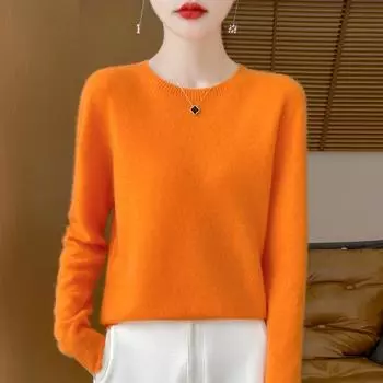 Женский свитер 100% шерсть MODERN NEW SAGA вязаный пуловер с круглым вырезом тонкий весенне-осенний джемпер женский трикотажный топ XL чёрный