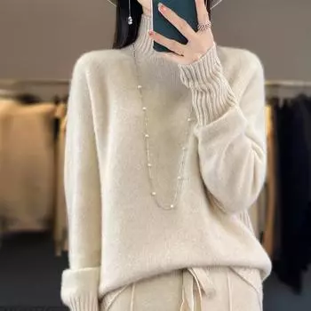 Женский свитер 100% шерсть MODERN NEW SAGA водолазка вязаный пуловер толстые зимние джемперы женские вязаные топы S белый