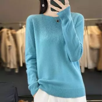 Женский свитер 100% шерсть MODERN NEW SAGA O-образный вырез трикотажный пуловер тонкий весна осень джемперы женские трикотажные топы S бежевый