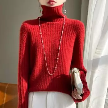 Женский свитер 100% шерсть MODERN NEW SAGA водолазка вязаный пуловер толстые зимние джемперы женские вязаные топы XL красный