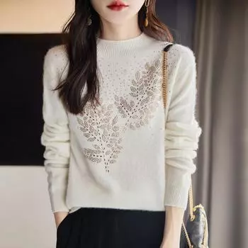 Женский свитер 100% шерсть MODERN NEW SAGA водолазка вязаный пуловер толстые зимние джемперы женские вязаные топы S бежевый