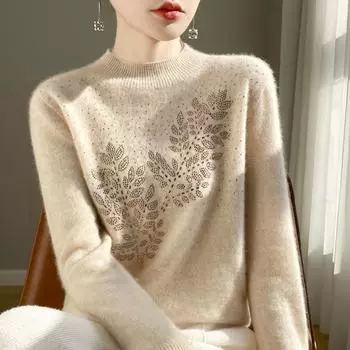 Женский свитер 100% шерсть MODERN NEW SAGA водолазка вязаный пуловер толстые зимние джемперы женские вязаные топы S бежевый