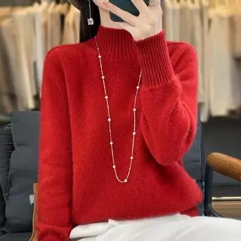 Женский свитер 100% шерсть водолазка вязаный пуловер толстые зимние джемперы женские трикотажные топы L бежевый