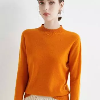 Женский свитер 100% шерсть водолазка вязаный пуловер зимние джемперы женские трикотажные топы с длинным рукавом L темно-зеленого