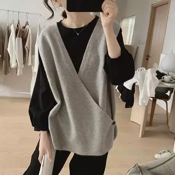 Женский свитер без рукавов с V-образным вырезом, нижняя часть рубашки, свободный тонкий нерегулярный трикотажный свитер 3XL